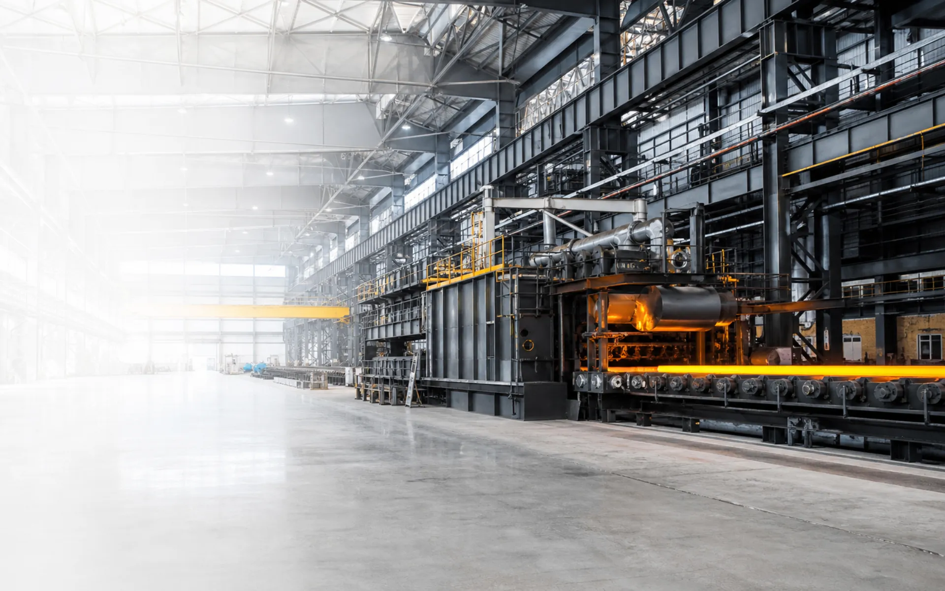 Illustrative modern steel production hall